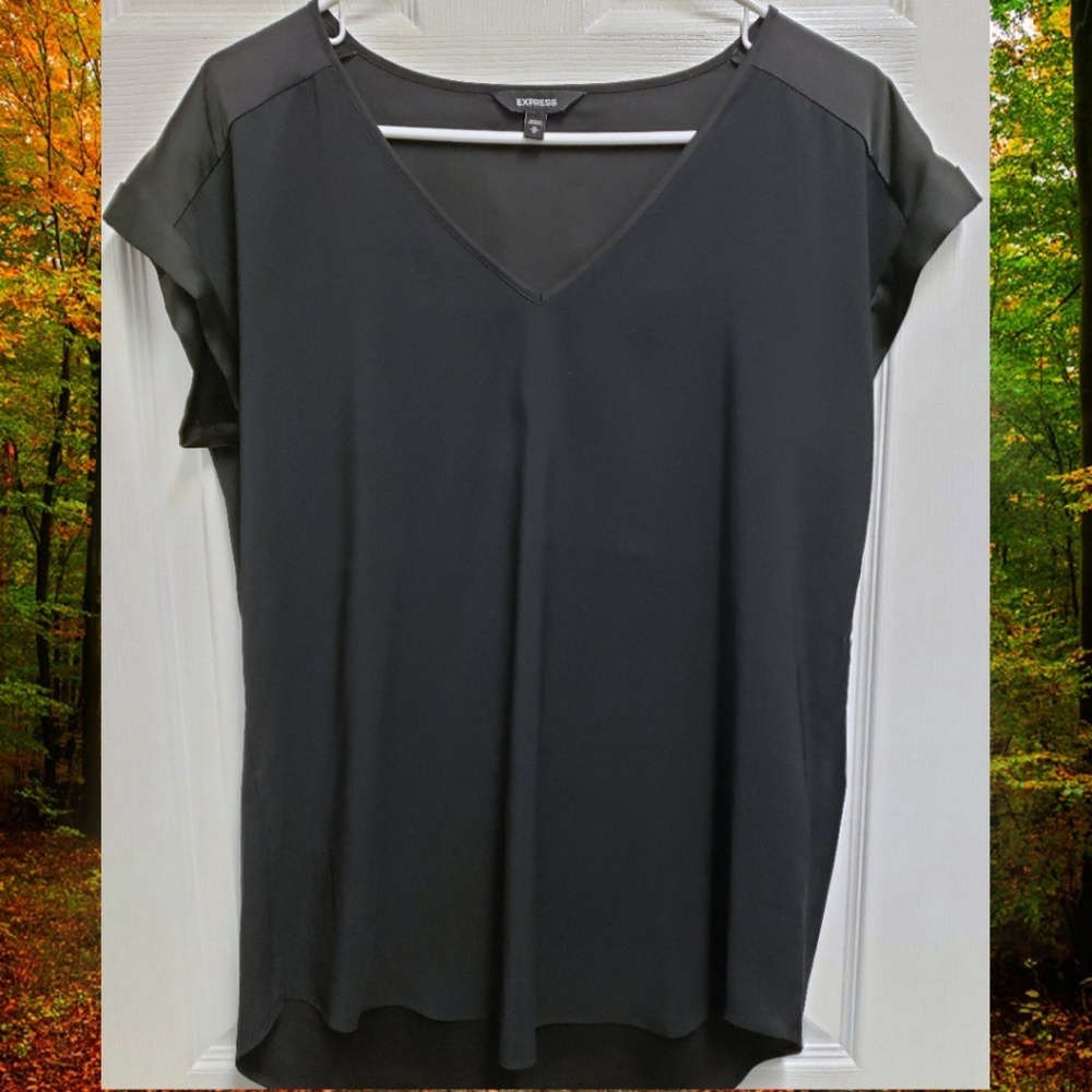 Black Express v-neck silk blouse.